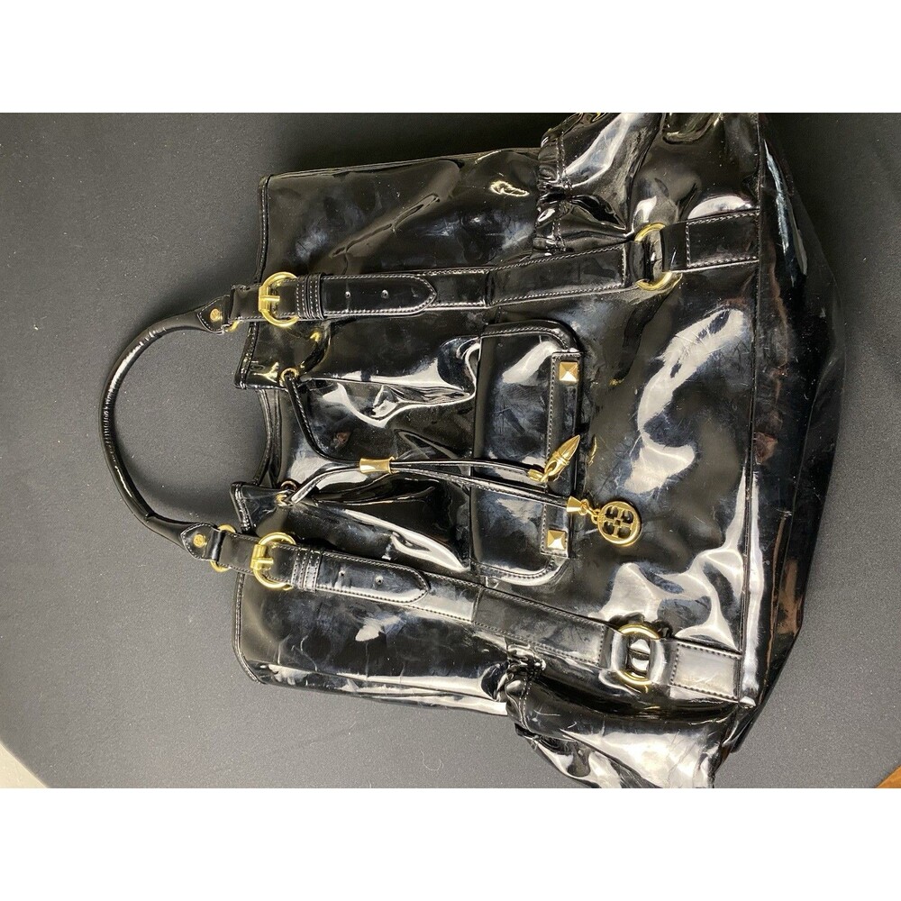 IMAN Large Black Mod Faux Patent Leather Travel Bag